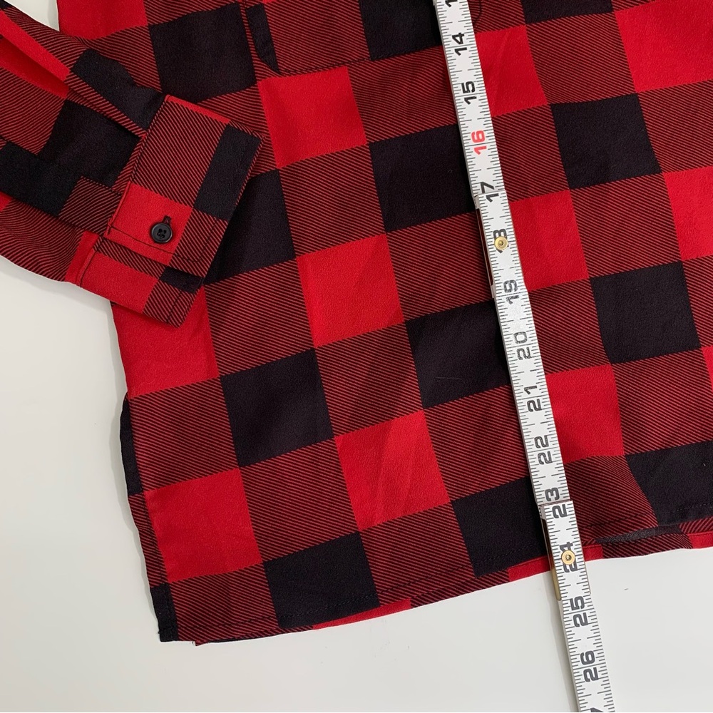 BB Dakota Red & Black Buffalo Plaid Coleman Blouse Long Sleeve Size Large - Picture 5 of 10